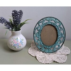 Vintage Art Nouveau Style Oval Picture Frame, Verdigris Green Metal Frame